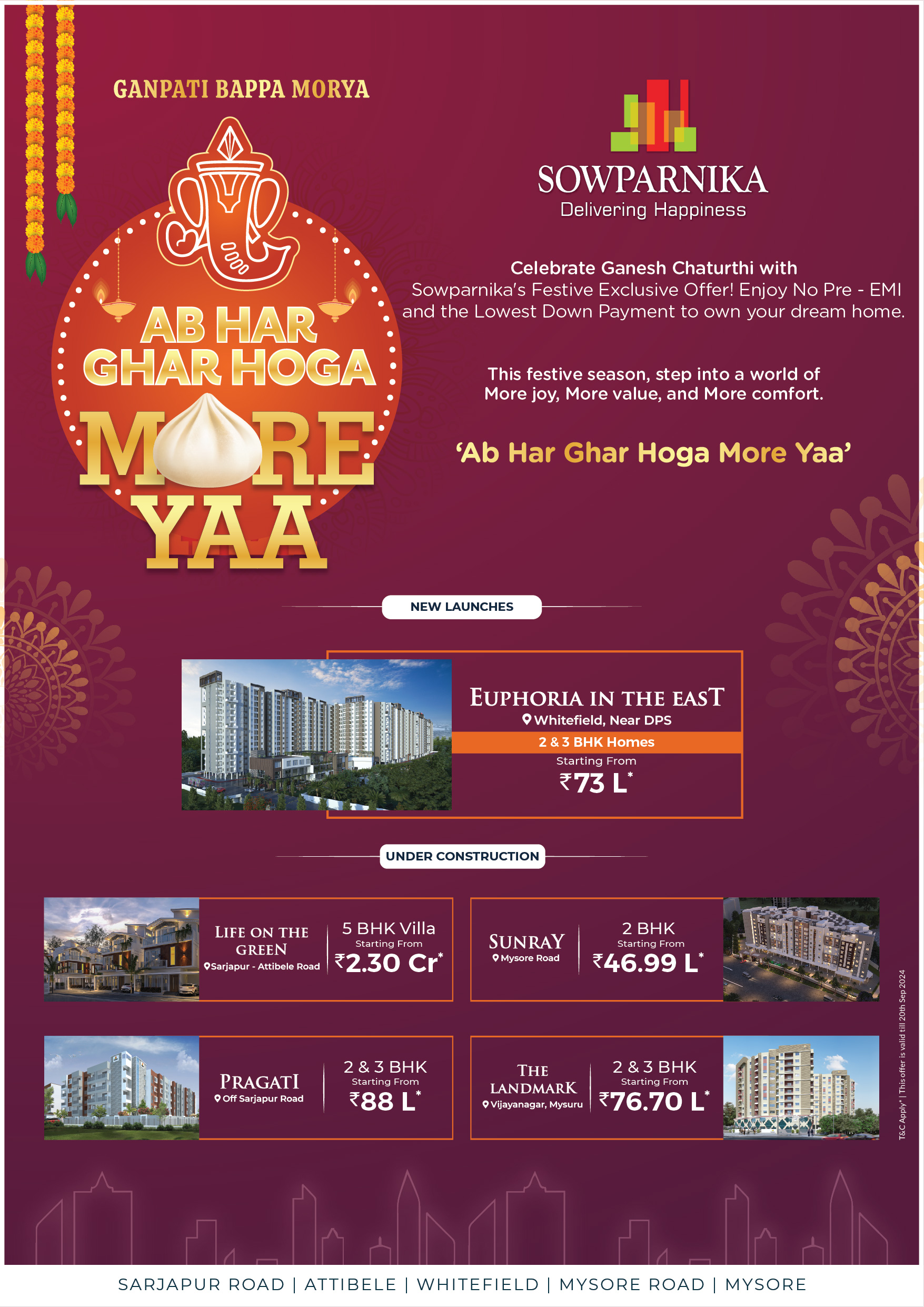 Sowparnika 2024 - Ganesh Chaturthi Celebration at Euphoria. Pottery making event where participants handcrafted their own Ganesha idols and took home divine blessings. Explore Euphoria, Life On The Green, and Sunray projects.