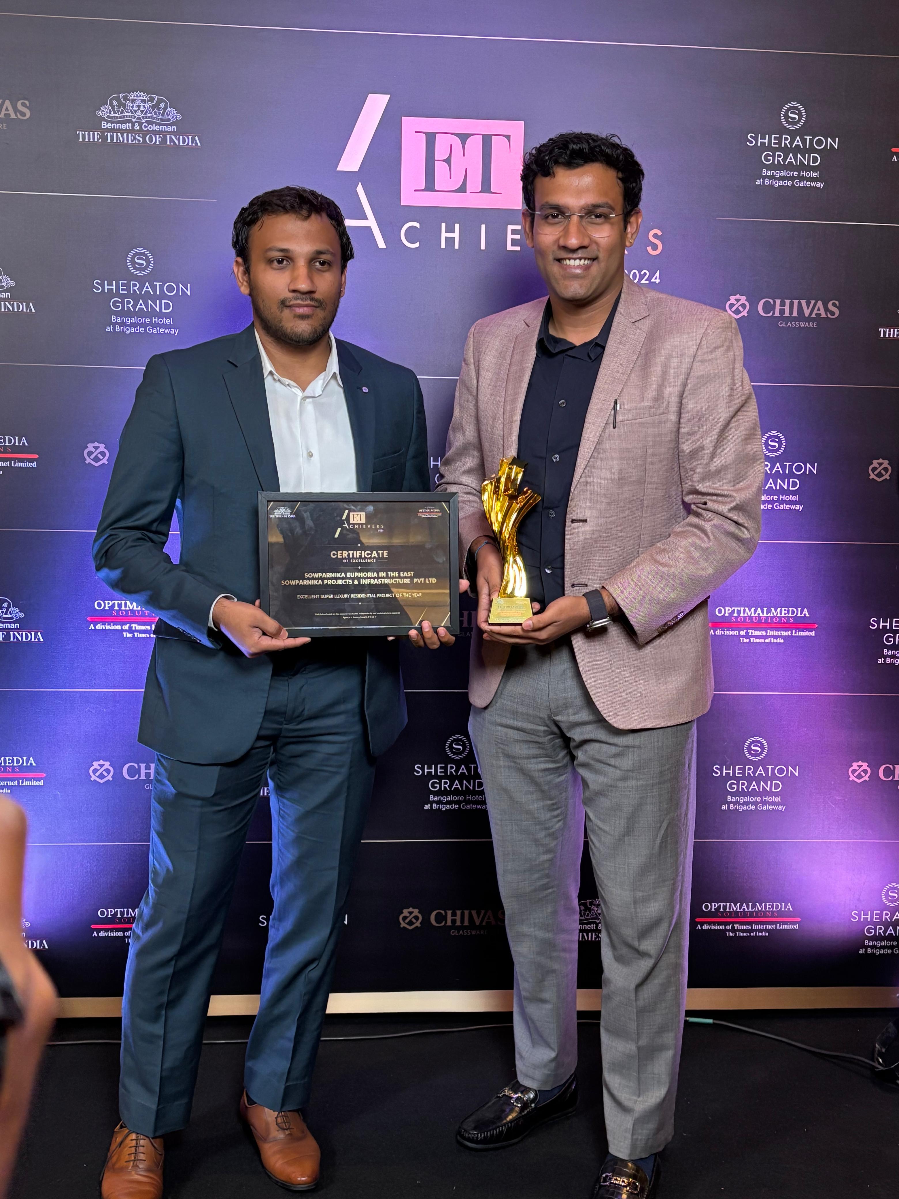 Sowparnika Euphoria in the East awarded Excellent Super Luxury Residential Project of the Year at the Economic Times Achievers Awards 2024