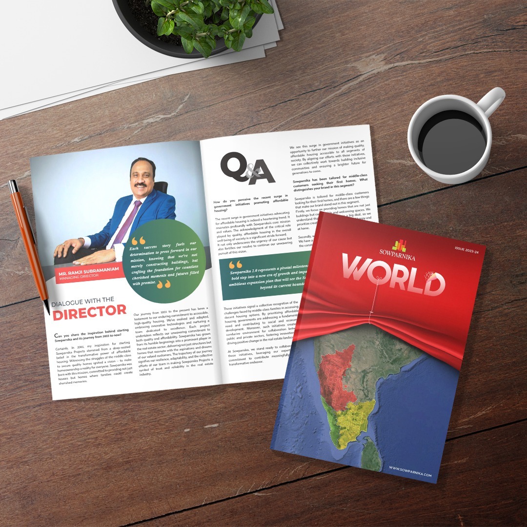 Mockup of Sowparnika World magazine showcasing the 2023-2024 edition