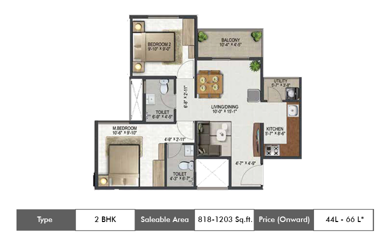 2 BHK Apartment (818-1203 sq ft) at Sowparnika Olivia Nest