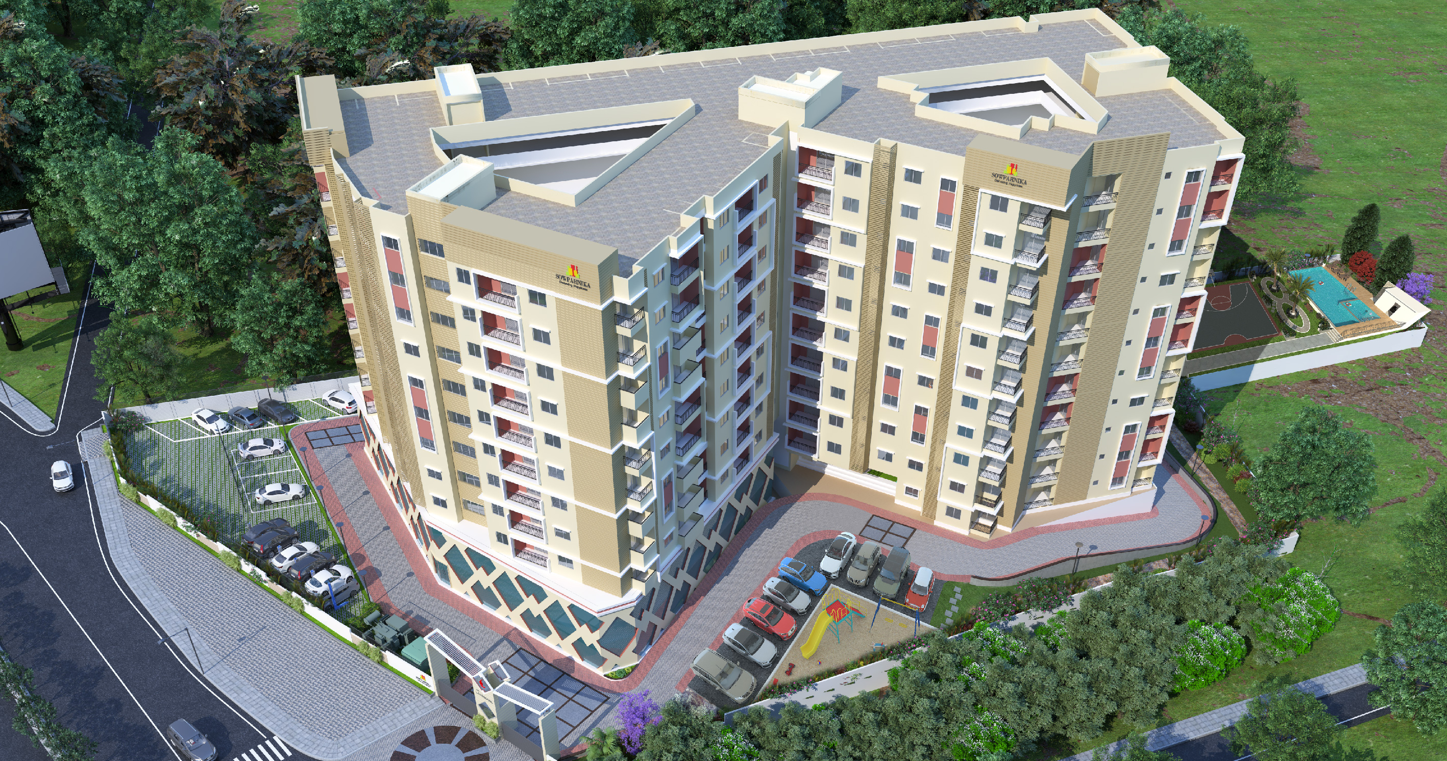 Aerial View of Sowparnika The Landmark Luxury Apartments, Vijayanagar 4th Stage Mysuru with Panoramic Views