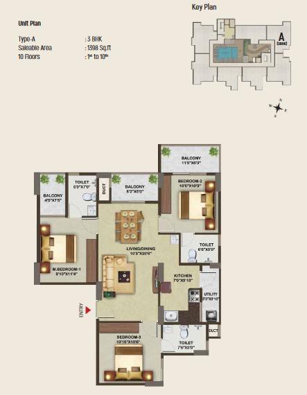 Sowparnika Edifice Type A 3bhk 1398 sqft