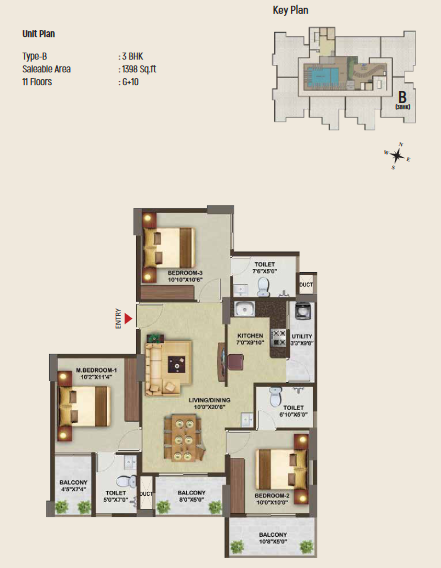 Sowparnika Edifice Type B 3bhk 1398 sqft