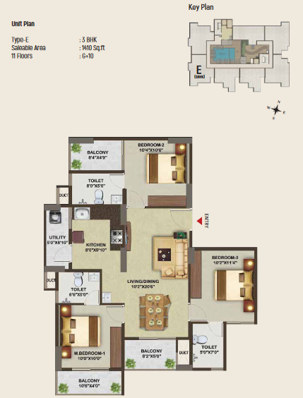Sowparnika Edifice Type E 3bhk 1410 sqft