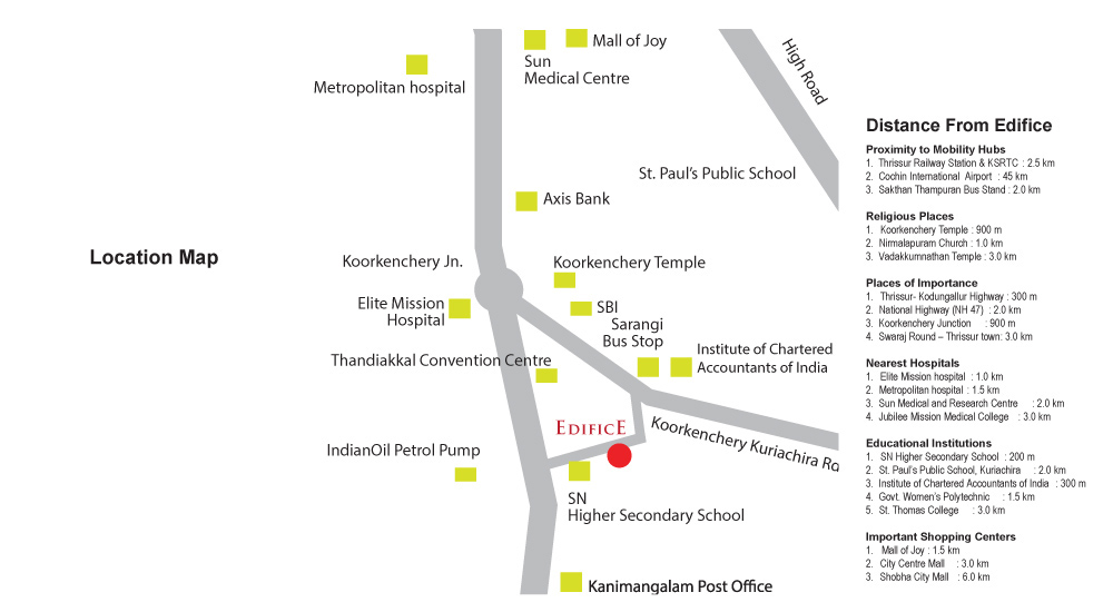 Location map of Sowparnika Edifice, illustrating the strategic placement of the community and its surroundings, facilitating easy navigation and accessibility for residents and visitors