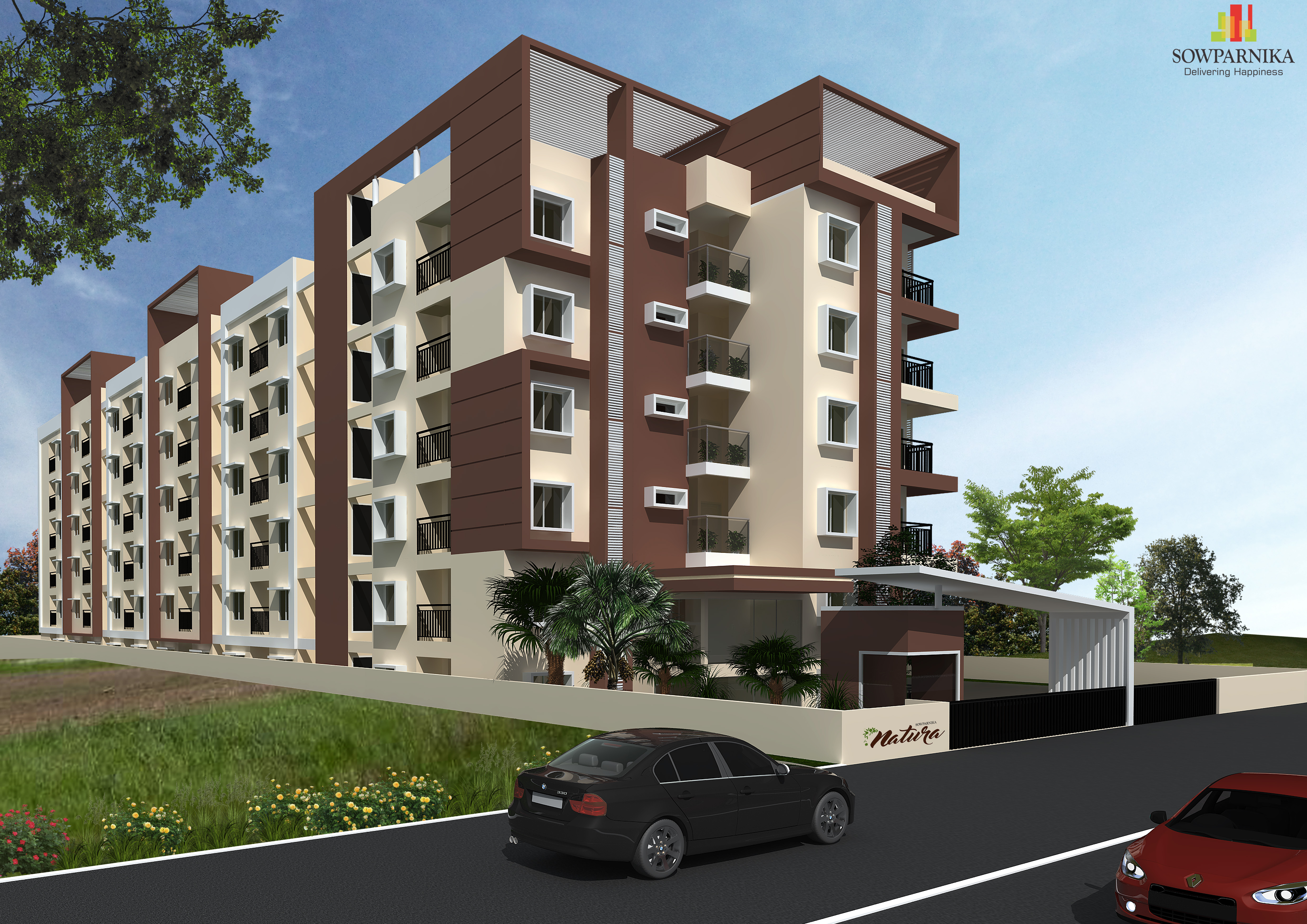 Natura homes are surrounded by lush greenery, sprinkled with the vibrant colors of blooming flowers