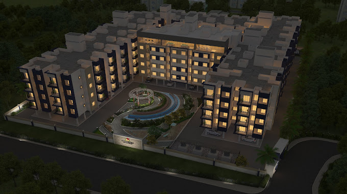 Sowparnika Spandan Stunning Evening Elevation Illuminated in Warm Light